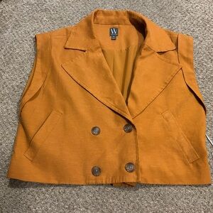 NWT Worthington Sleeveless Double-Breasted Brown Crop Jacket XXL